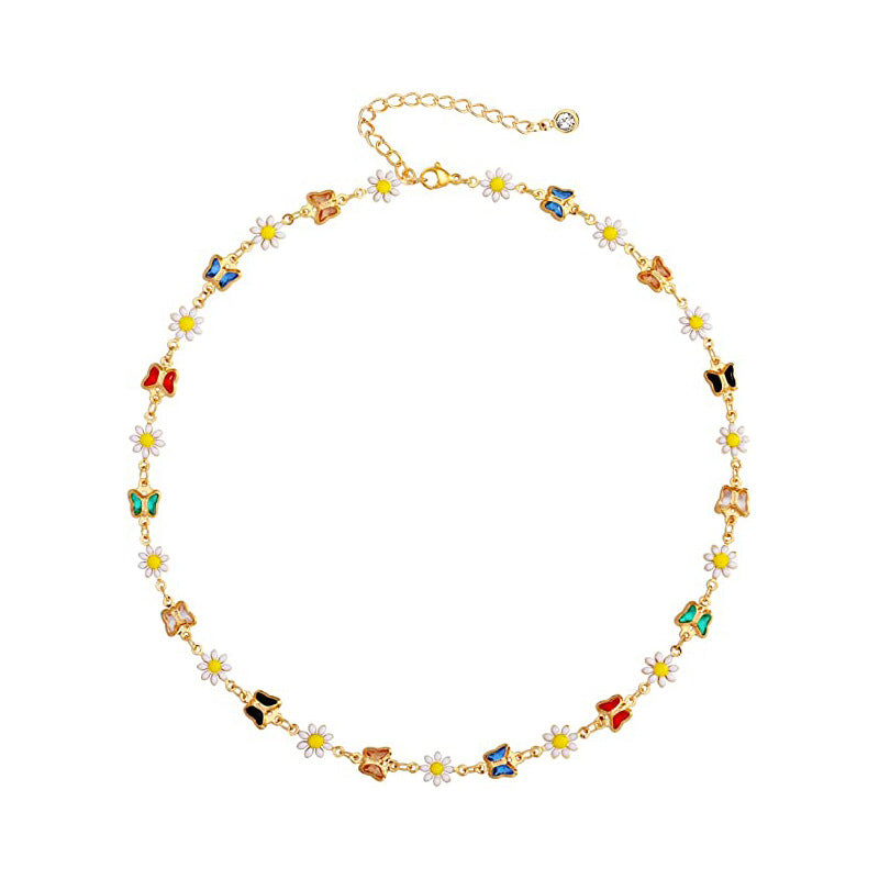 Wholesale Stainless Steel Colorful Butterfly Daisy Necklaces